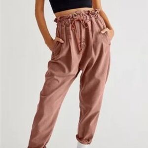 Free People Margate Paper Bag Waist Button Fly Small Burgundy